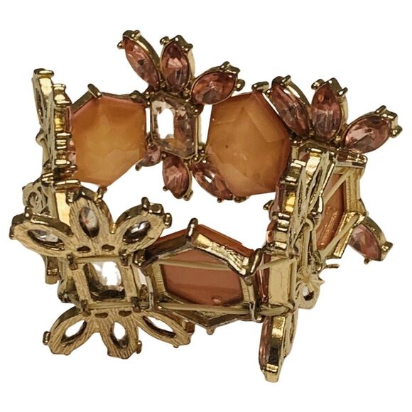 VTG Pink Rhinestone Flower Wide Bracelet 7" Silver Tone Cottagecore Trendy - Picture 7 of 10